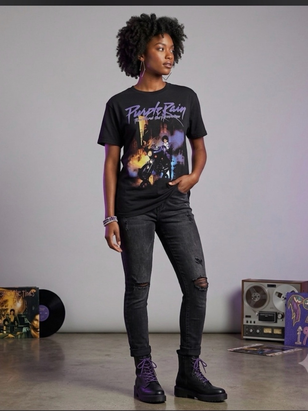 Prince and The Revolution Purple Rain black graphic t-shirt size XL.